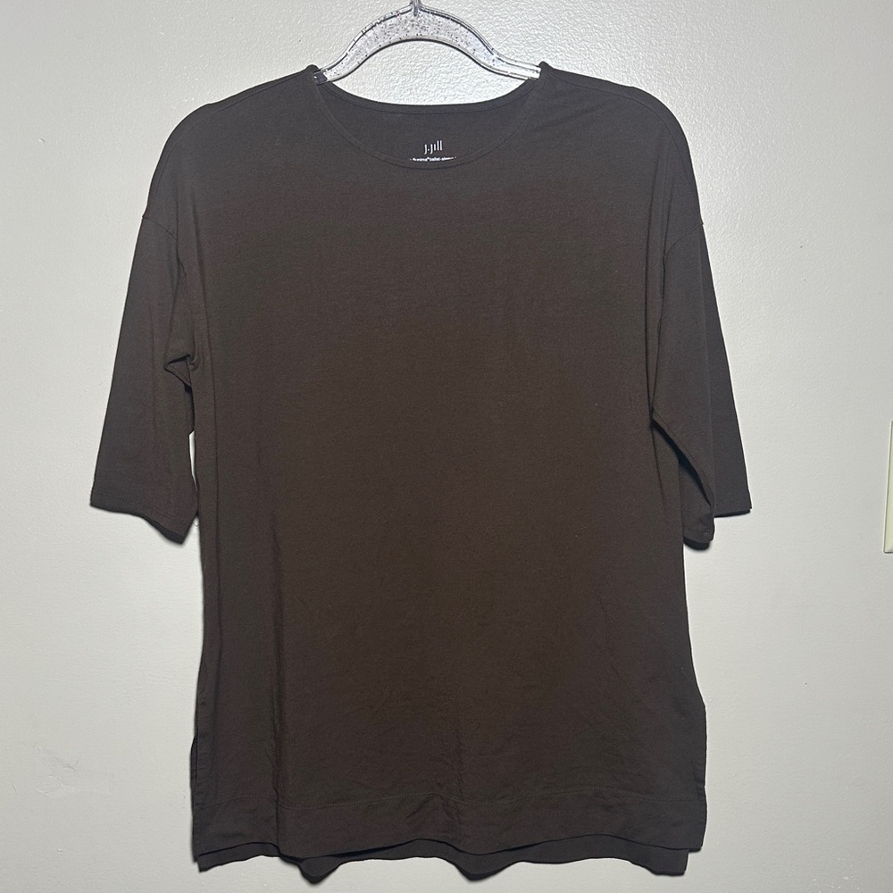 J Jill Petite Small Brown Luxe Supima Ballet Sleeve Tunic Top - Picture 1 of 4